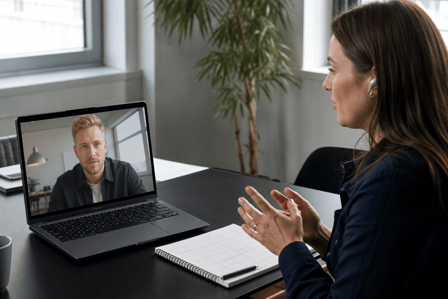 Two professionals speaking during a video call